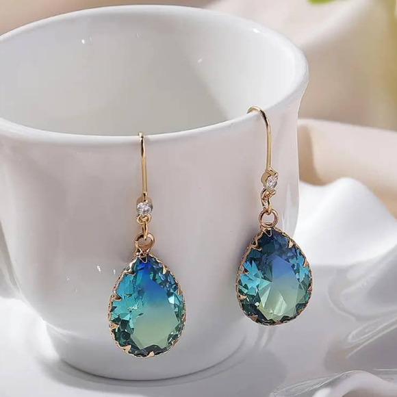 New Blue Green Glass Drop Earrings Hook Earrings Jewelry Colorful Dangle - Picture 3 of 8